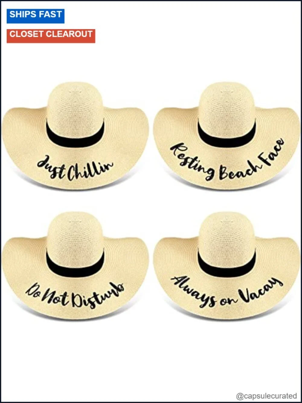 4 Pcs Women Sun Straw Floppy Hats Embroidered Wide Brim Foldable Beach Summer